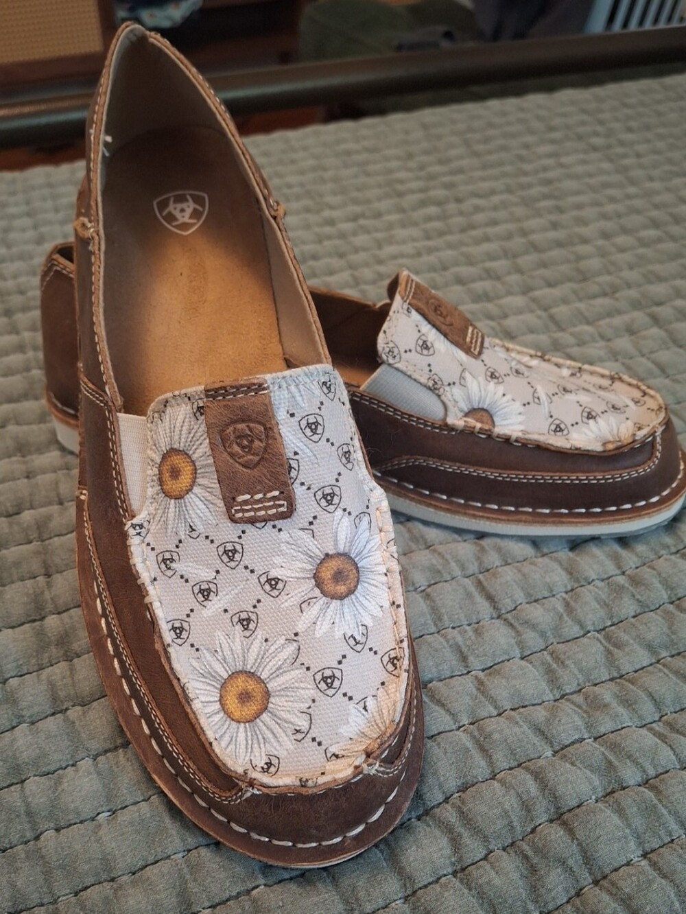 Ariat Brown and White Daisy Canvas Slip-Ons